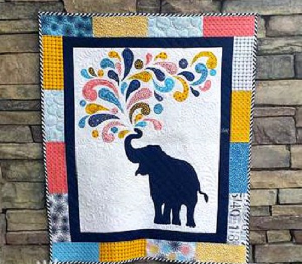 Lovely paisley splash elephant quilt. Pattern Free