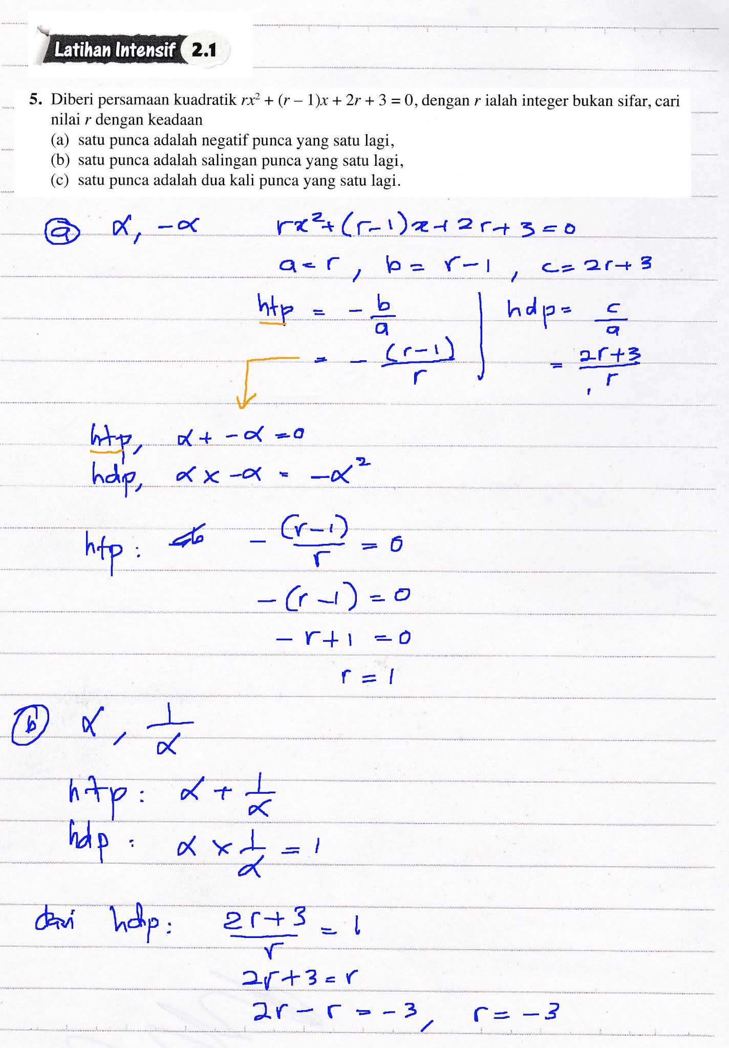 F4 Addmath Latihan Intensif 2.1 Q5 Bab 2 Fungsi Kuadratik