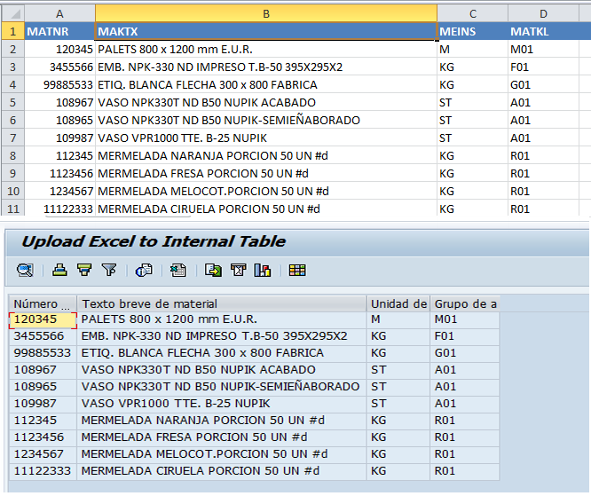 Código de Retorno Clasicos Abap Subir un archivo Excel a una tabla
