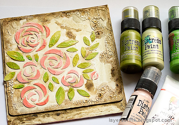 Layers of ink - Roses Mixed Media Panel Tutorial by Anna-Karin Evaldsson. Paint the roses with acrylic paint.