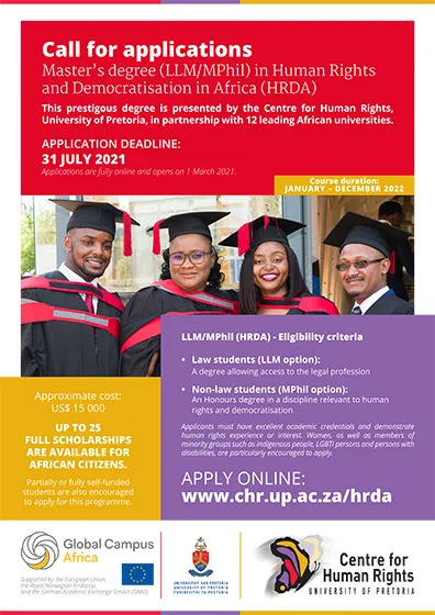 University of Pretoria Scholarships for Masters in Human Rights and Democratization