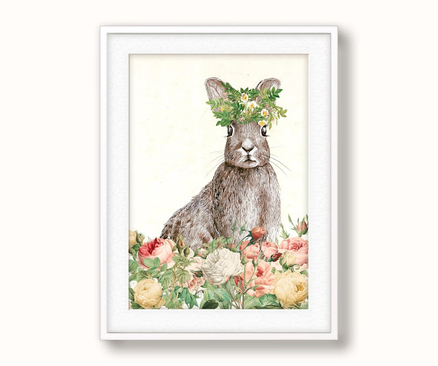 Easter bunny Printable Nursery wall art flower crown Sublimation designs Rabbit DIGITAL DOWNLOAD girl room Woodland animals illustration #easter #bunny #printable #nursery