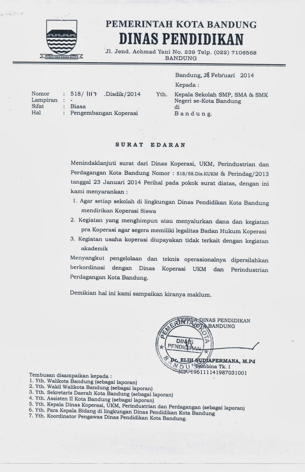 Musyawarah Kerja Kepala SMK Kota Bandung Surat Edaran