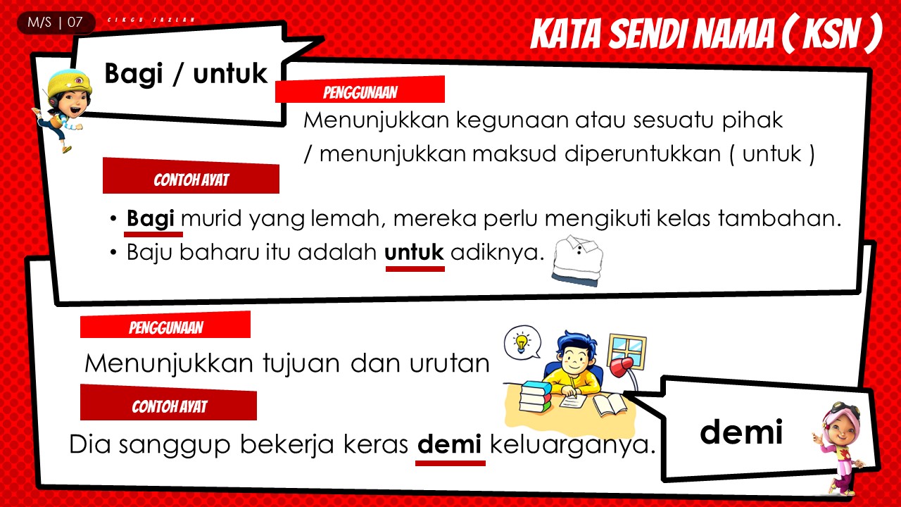 nota KATA SENDI NAMA, tatabahasa tahun 3, KSN