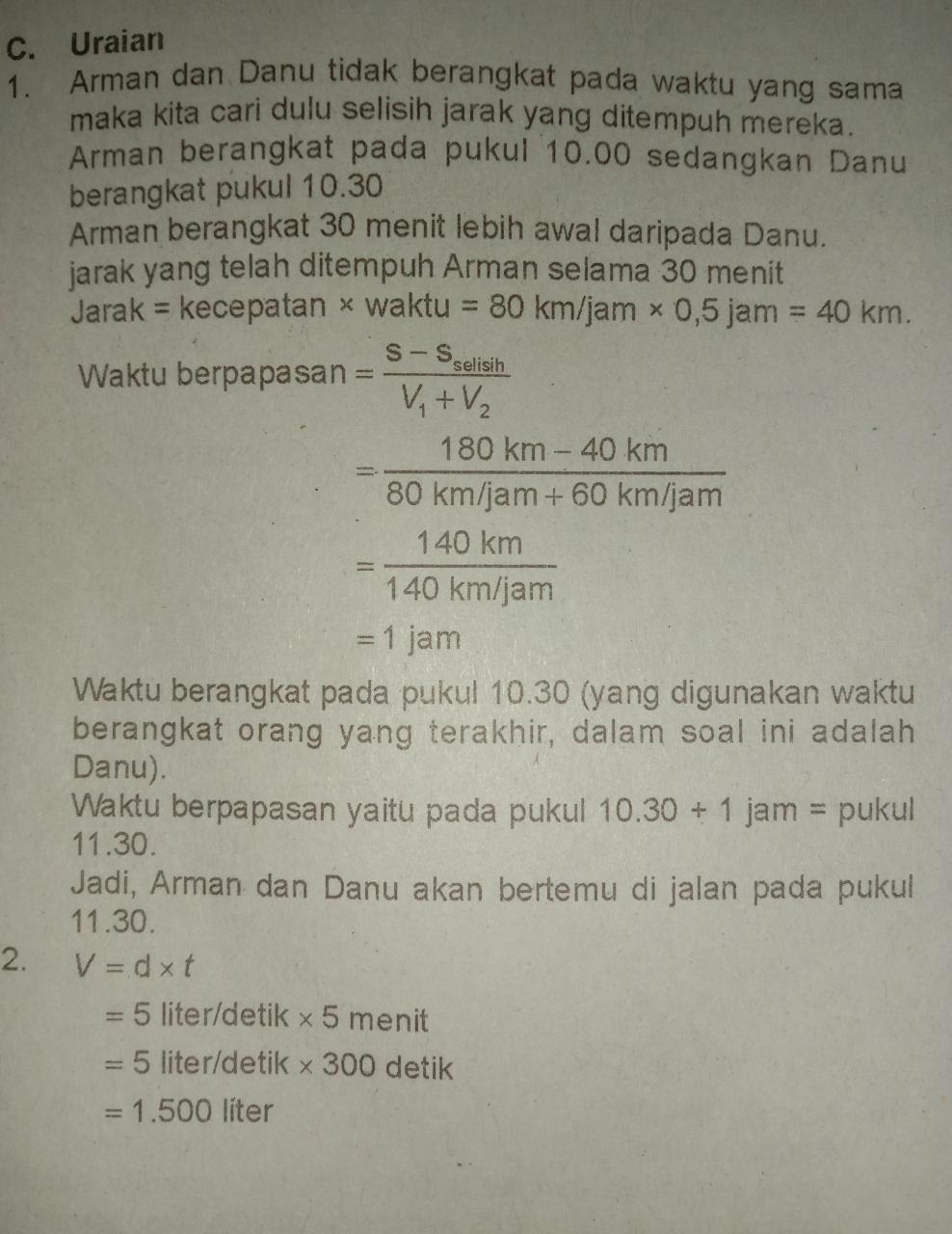 SOAL DAN JAWABAN KECEPATAN DEBIT KELAS 5 BERBAGI