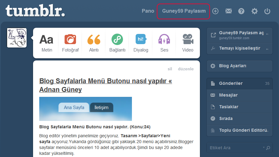 Tumblr ile blog açmak.