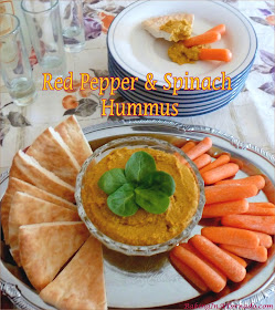 Red Pepper Spinach Hummus comes together in minutes in a blender or food processor. Roasted Red Peppers and fresh spinach add to the flavor of a basic hummus. | Recipe developed by www.BakingInATornado.com | #appetizer #vegetables