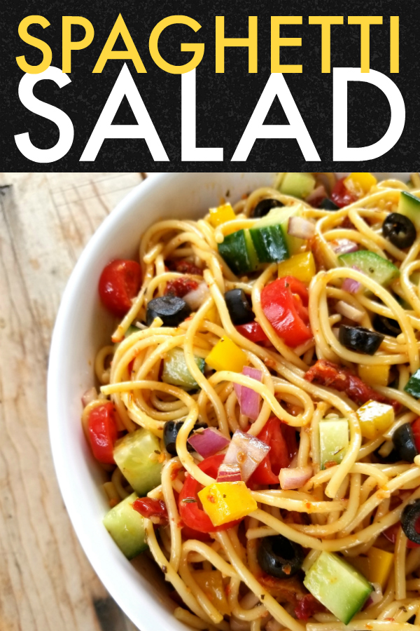 Spaghetti Salad! A fun, unique and beautiful pasta salad recipe made with spaghetti noodles bursting with Italian flavor and flare that will become a quick favorite because it’s so easy to prepare!