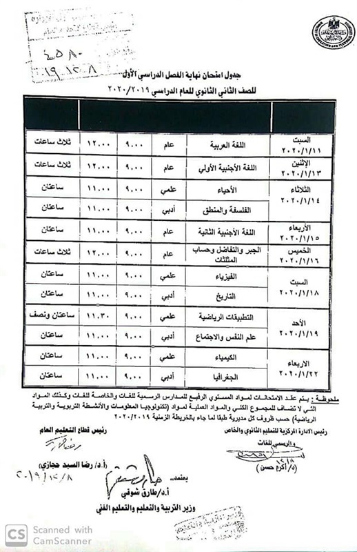 جداول امتحانات محافظة أسيوط الترم الأول 2020 لجميع المراحل 302