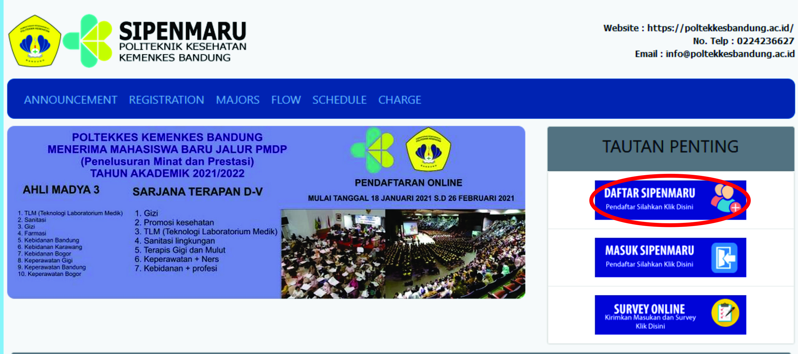 Silahkan klik menu Pendaftaran PMDP seperti pada lingkaran