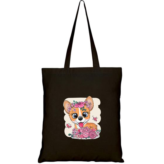 TÚI VẢI TOTE CANVAS IN HÌNH CUTE CARTOON CORGI FLOWERS ON HT420 – HTFASHION