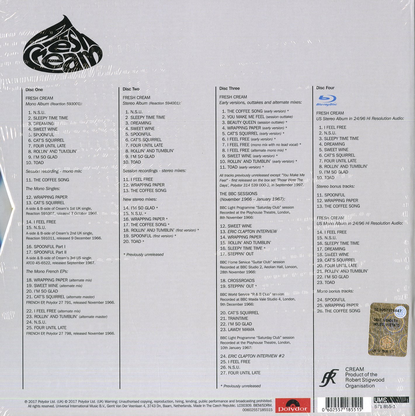 Classic Rock Covers Database Cream Fresh Cream (1966)