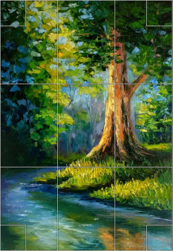 Landscape Painting with a big tree, grass and pathway