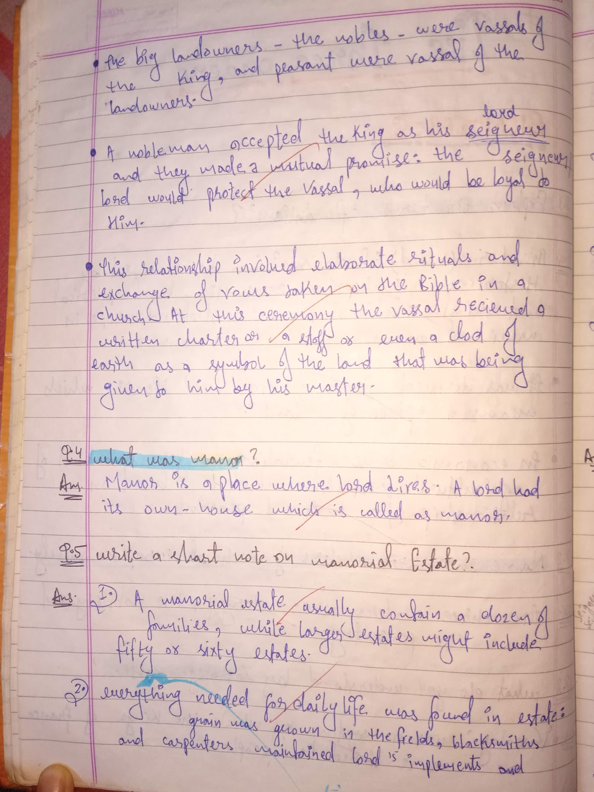 Handwritten Notes of The Three Orders class 11th History