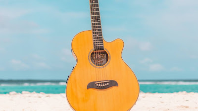 Acoustic guitar, guitar, instrument, beach, summer, music