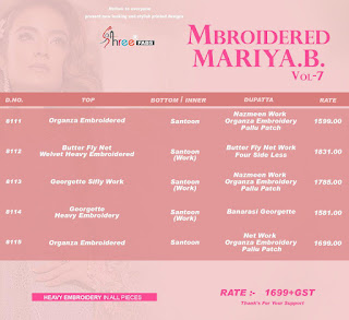 Shree fab Mbrooidered Mariya b vol 7 pakistani Suits wholesaler