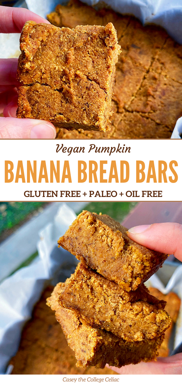 AD: If you love #pumpkinbread and #bananabread, you'll go crazy for my #vegan pumpkin banana bread bars! Soft, fudgy, #glutenfree and #paleo!
