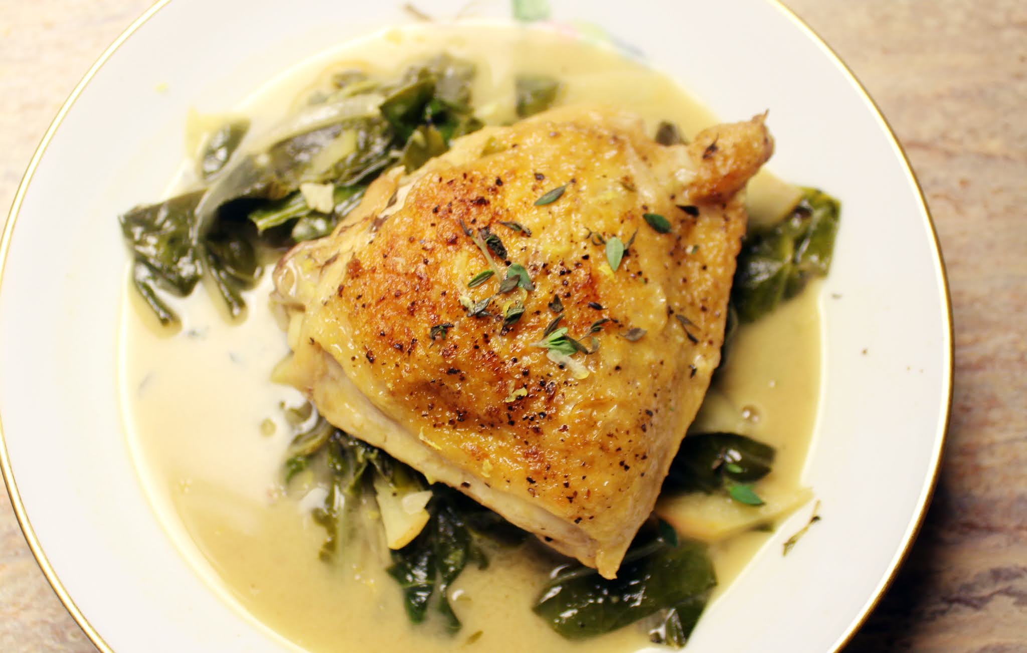 An apple a day! (Beer Braised Chicken Thighs With Apples and Greens) My Sh*tty Kitchen