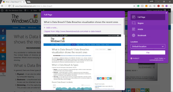 Recortador web de OneNote