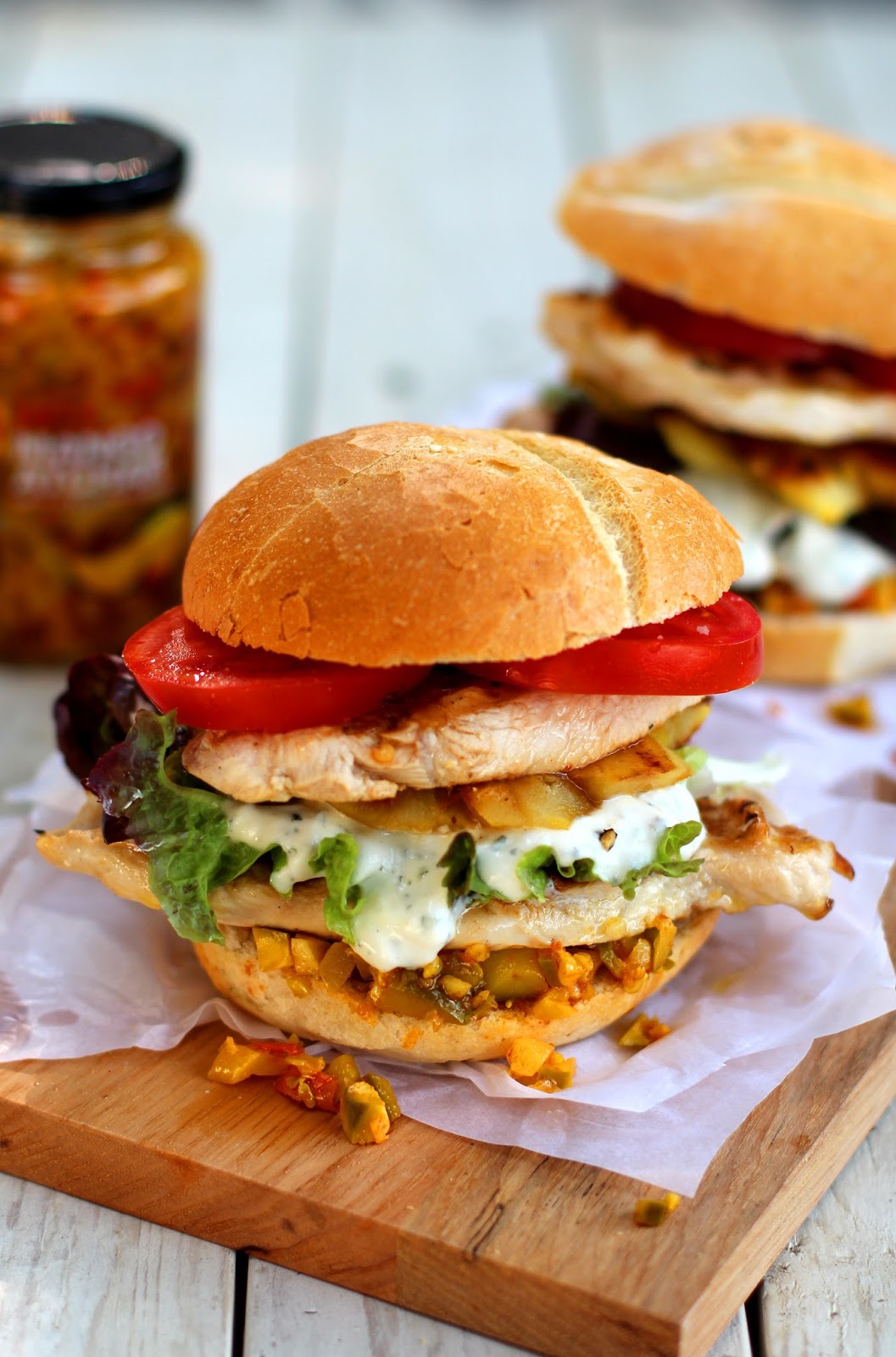 UndomestiKATEd Atchar and Pineapple, Chicken Burger