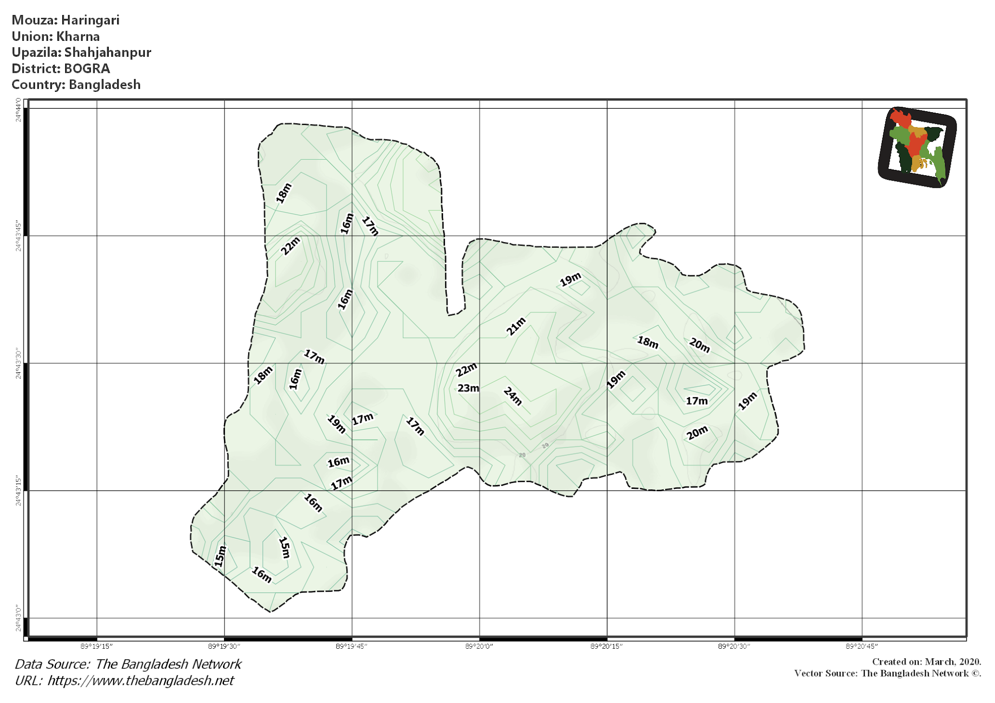 Map of Haringari Mouza of Shahjahanpur Upazila, BOGRA, Bangladesh.