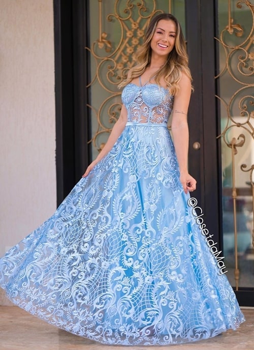 vestido de renda azul serenity