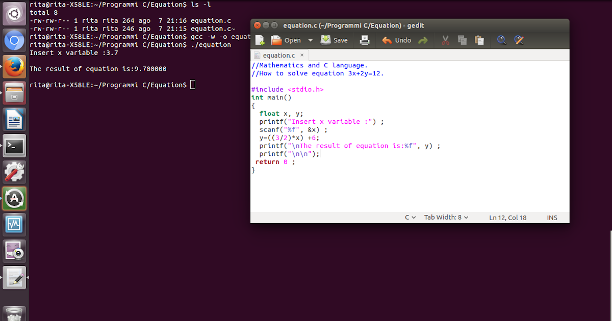 //Mathematics and C language. //How to solve equation 3x+2y=12.