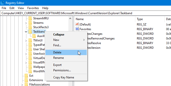 Windows 10의 작업 표시줄에서 아이콘을 고정 해제할 수 없음