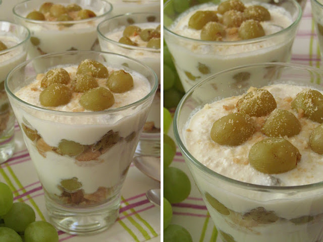 Творожный десерт с запеченным виноградом