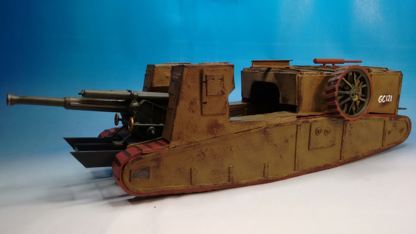 Over Open Sights Mark I Gun Carrier. A cereal packet scratchbuild.