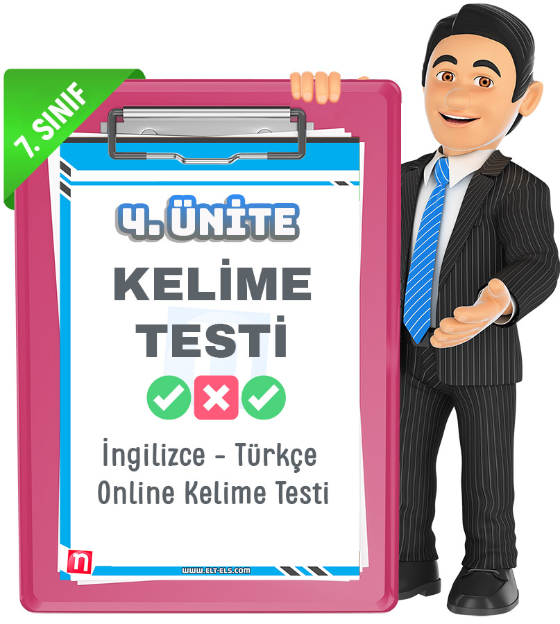 7. Sınıf 4. Ünite Kelime Testi | İngilizce Öğrenmenin En Eğlenceli yolu