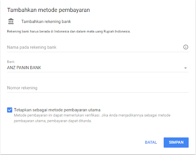 Verifikasi Rekening bank pembayaran Google Adsense dengan mudah