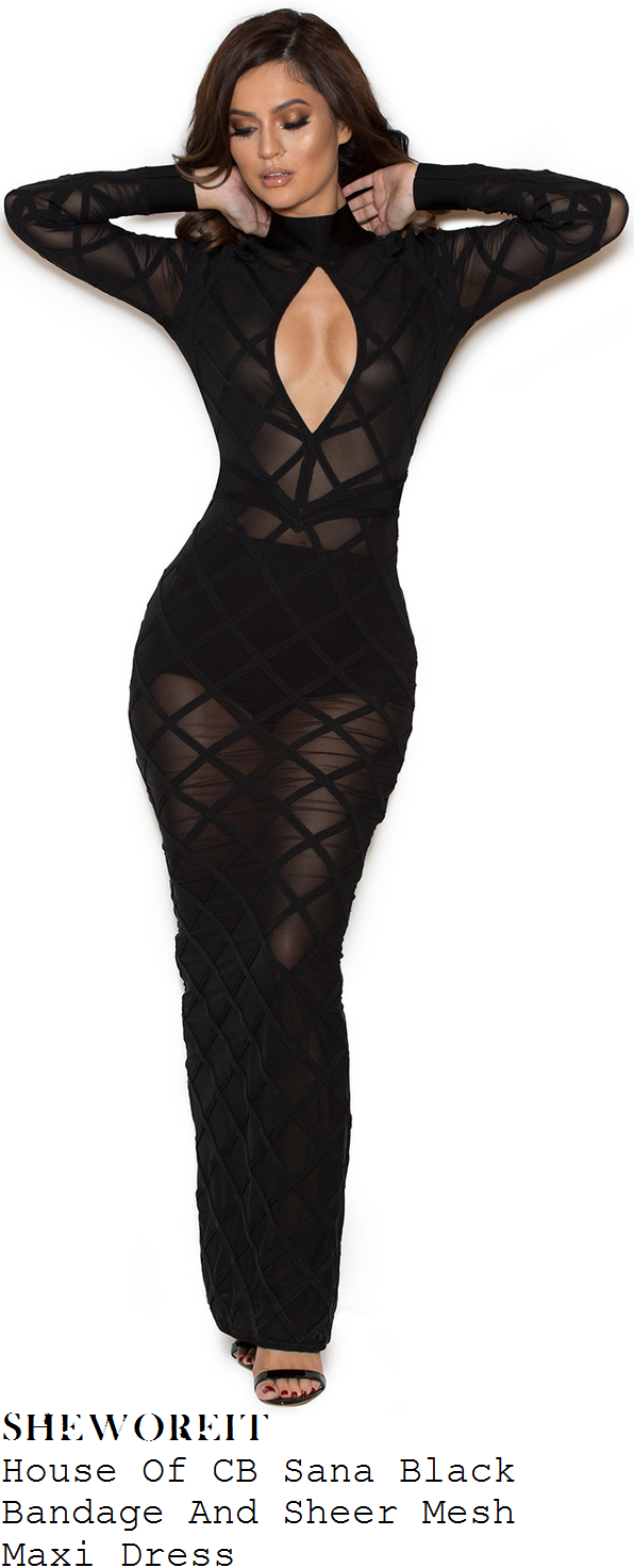 jodie-marsh-black-sheer-mesh-and-bandage-criss-cross-high-neck-keyhole-cut-out-bust-detail-maxi-dress-valentines-instagram