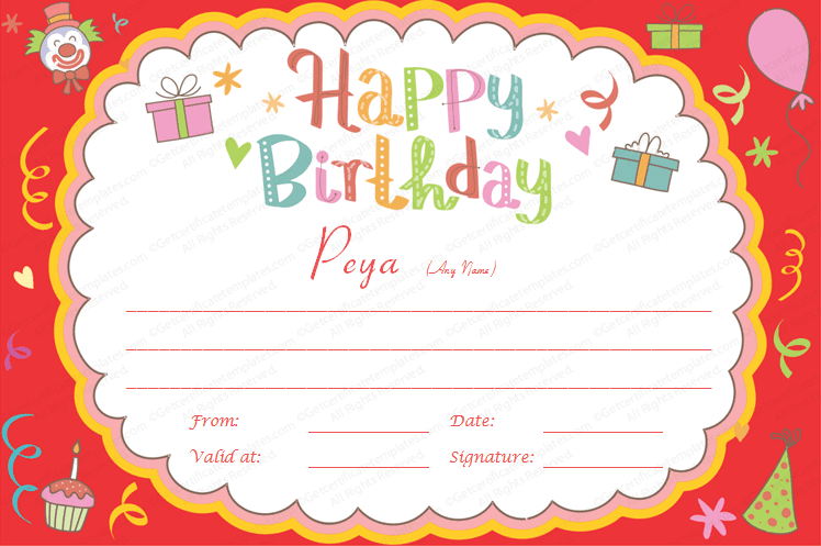 Birthday Bash Gift Certificate Template Preview