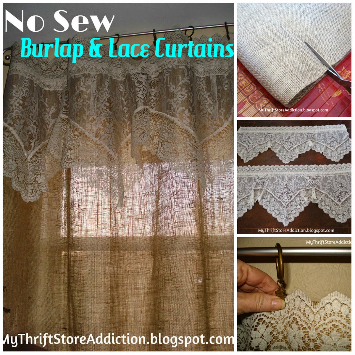 No Sew Burlap and Lace Curtains 