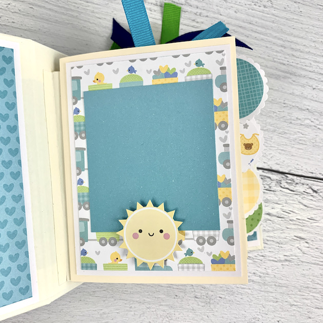 Baby Boy Scrapbook Mini Album Page with train and sunshine