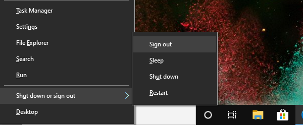 Método abreviado de teclado del menú de encendido para cerrar sesión en Windows 10