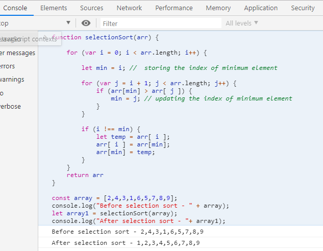 Selection Sort Algorithm in JavaScript