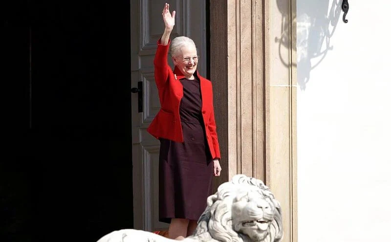 Danish Queen Margrethe turns 81. The Queen wore a red blazer jacket and burgundy dress. Crown Princess Mary and Princess Isabella