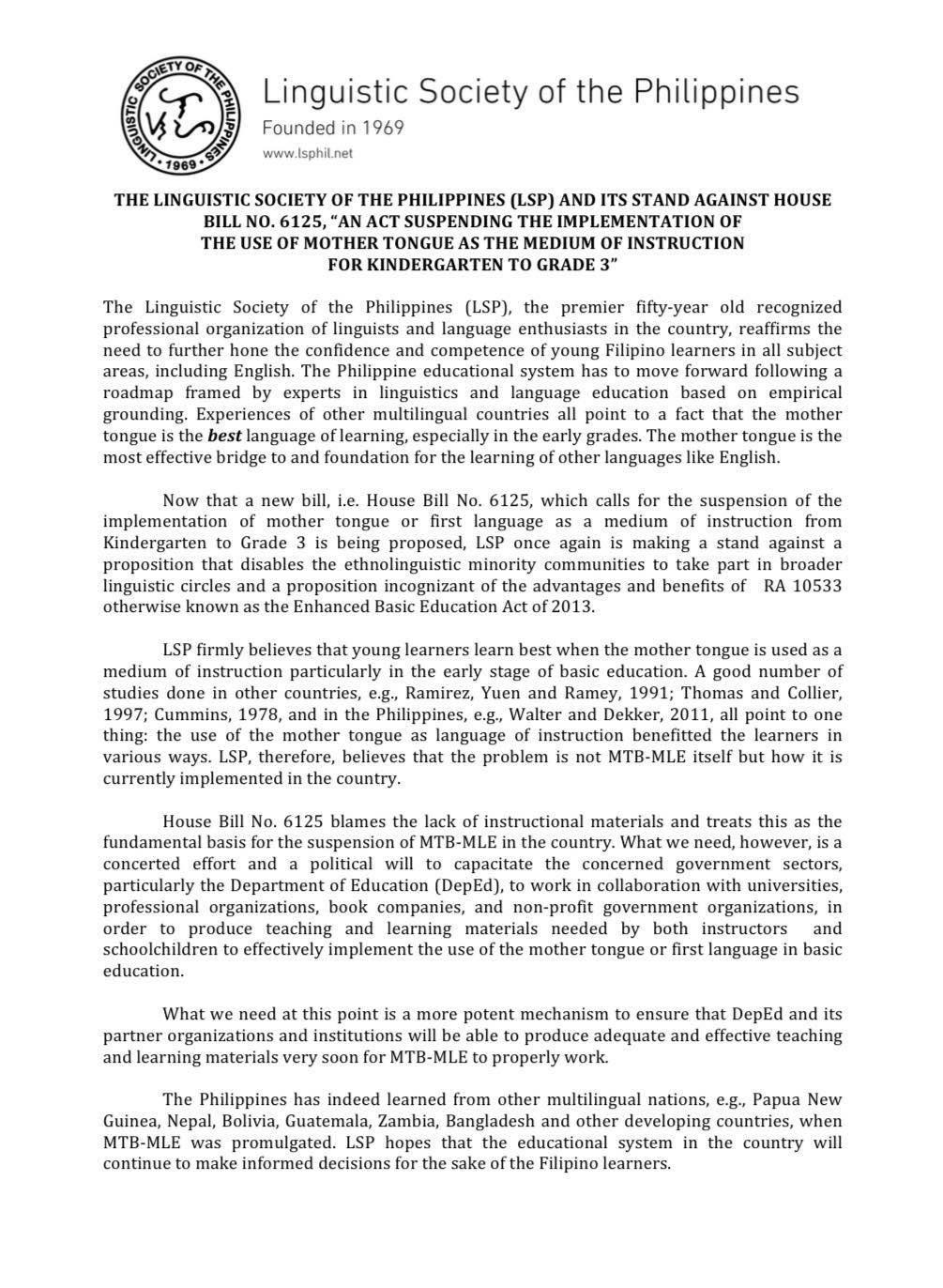 Mother TongueBased Multilingual Education (MTBMLE) in the Philippines