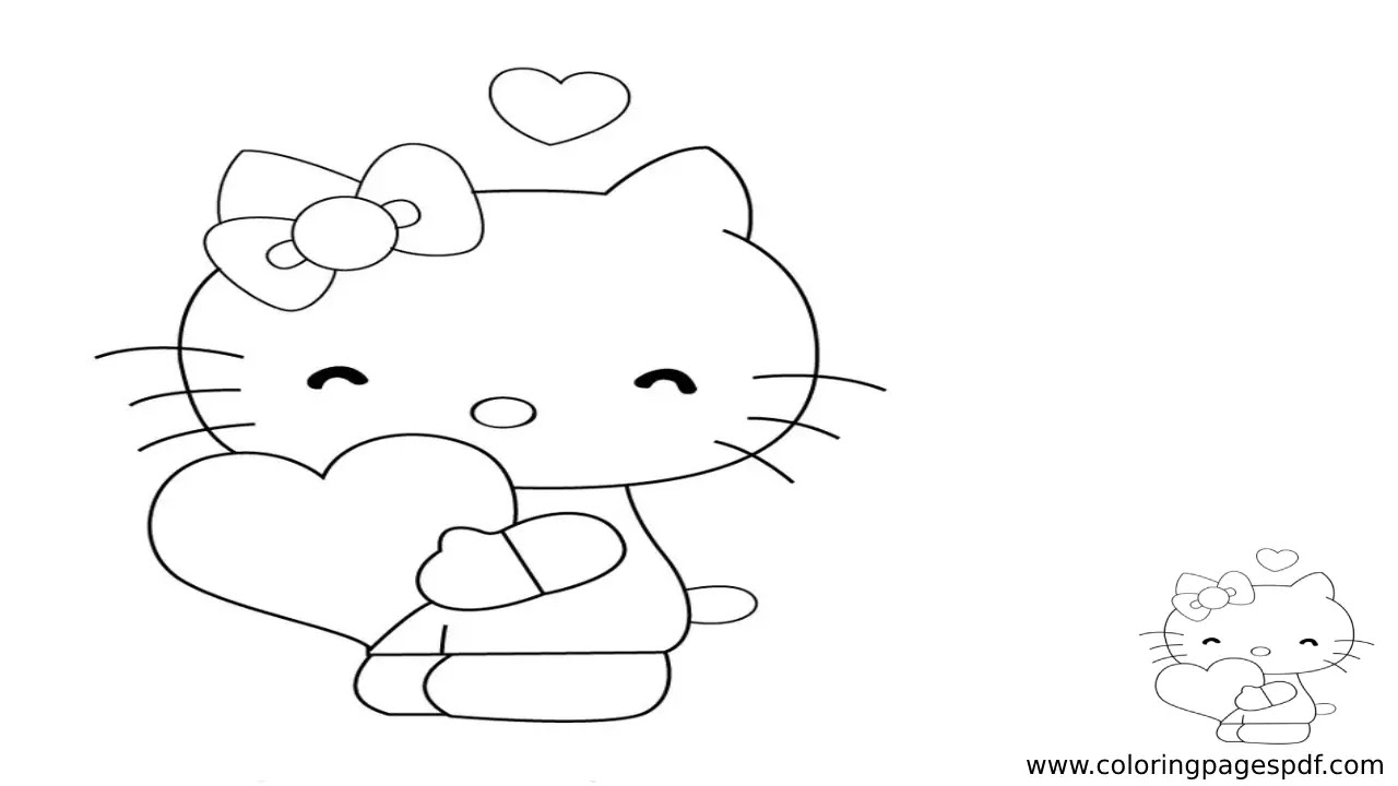 Coloring Page Of Hello Kitty Hugging A Heart