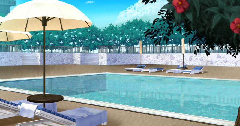 Anime Landscape: Anime Hotel Swiming Pool Background