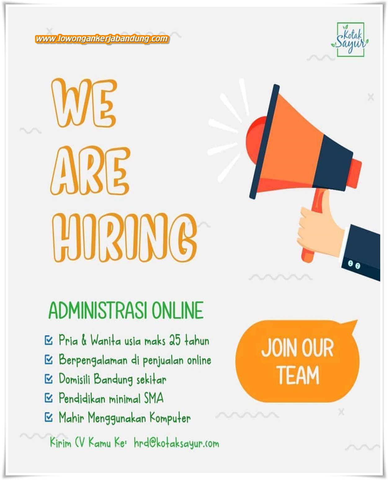 Lowongan Kerja Karyawan Administrasi Online Kotaksayur.com - Lowongan