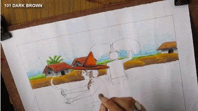 Menggambar pemandangan sawah Cara menggambar pemandangan sawah