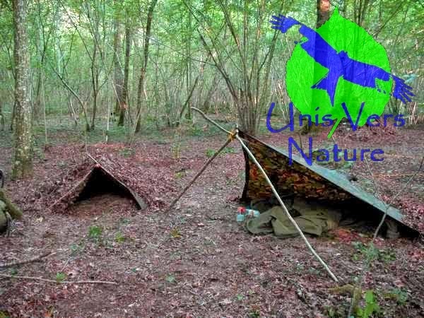 Abris survie, poncho, abris végétaux forestier stage survie forêt