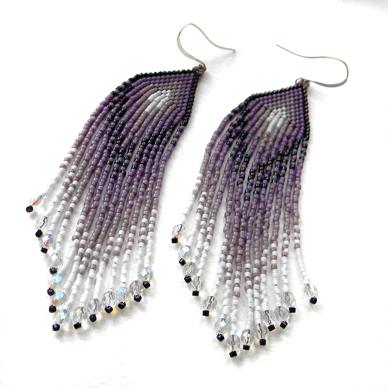 Purple / Lavender ethnic style seed bead earrings - beaded earrings - beadwork jewelry
