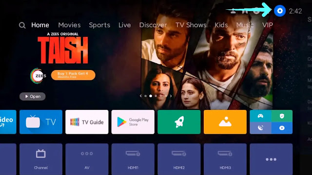open settings in your tv android tv settings icon