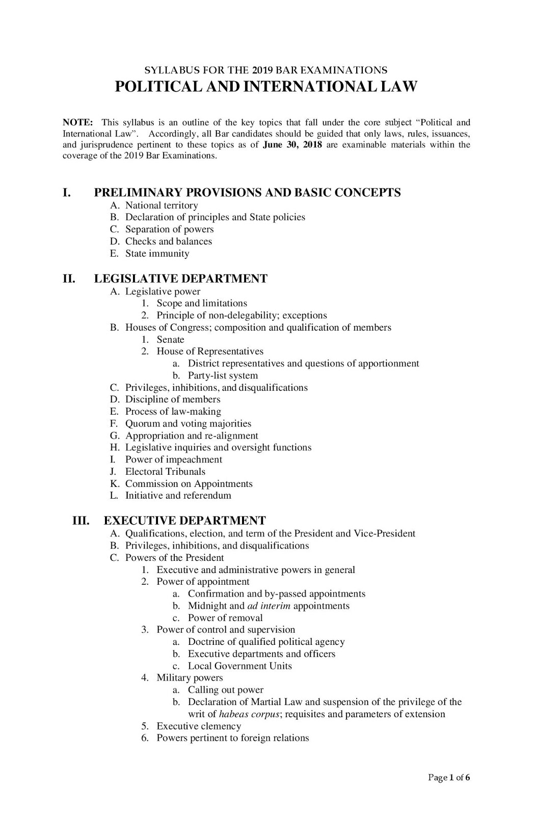 A Tired Future Attorney Political Law Bar Exam 2019 Syllabus