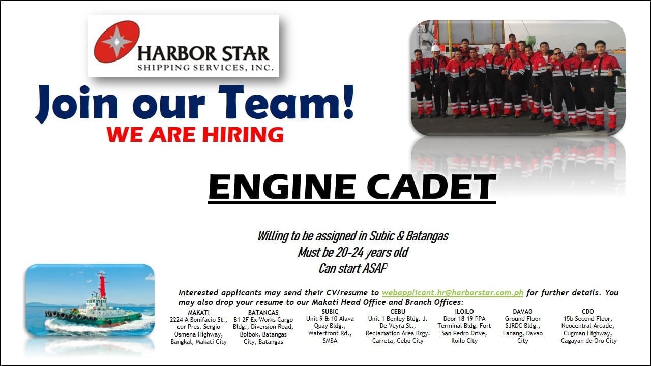 Hiring Engine Cadets At Harbour Star Shipping Services, Inc OfficiaI