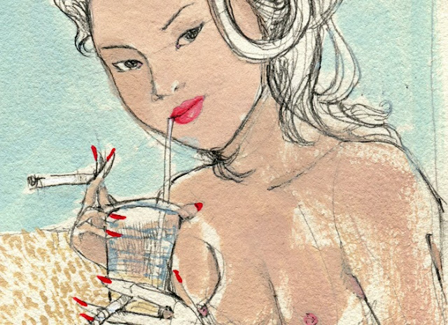 Kitty N. Wong / Kate Moss at the beach illustration